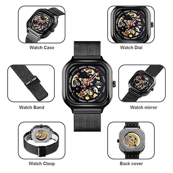Skmei 9184 Automatisk Luksus Mekanisk Klokke for Menn Black