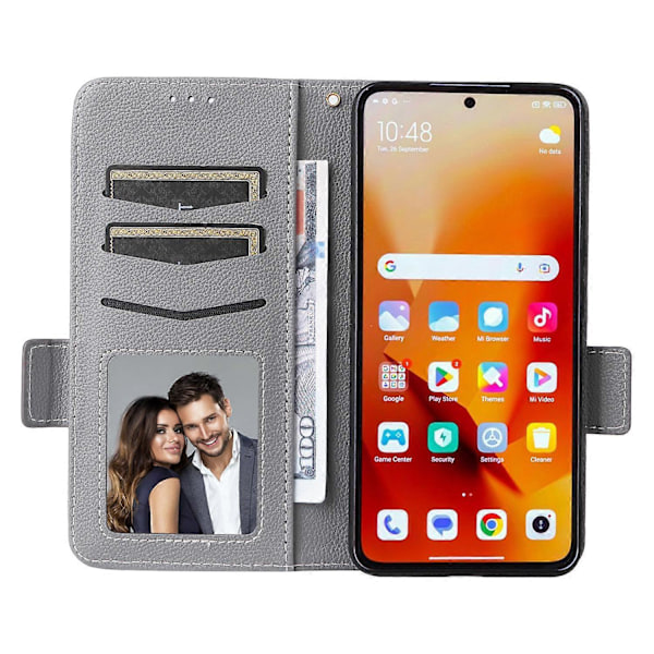 Til Xiaomi 14T Etui Litchi Tekstur PU Læder Wallet Flip Telefon Cover- Multicolor Grey