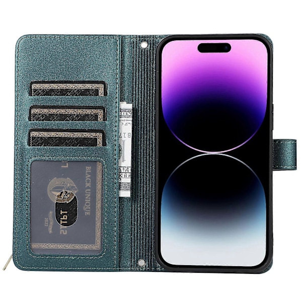 Plånboksfodral för iPhone 14 Pro Max Folio PU Läder Ställ Rombmönstrat Telefonskal med Handrem Multicolor Style B