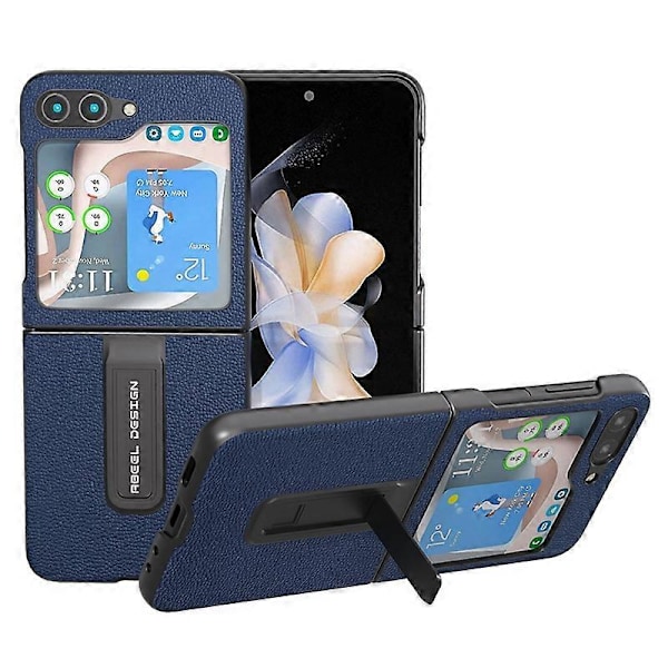 Til Samsung Galaxy Z Flip5 5G Bagcover Støtteben Ægte Koskindslæder+PC Telefoncover Multicolor Style A