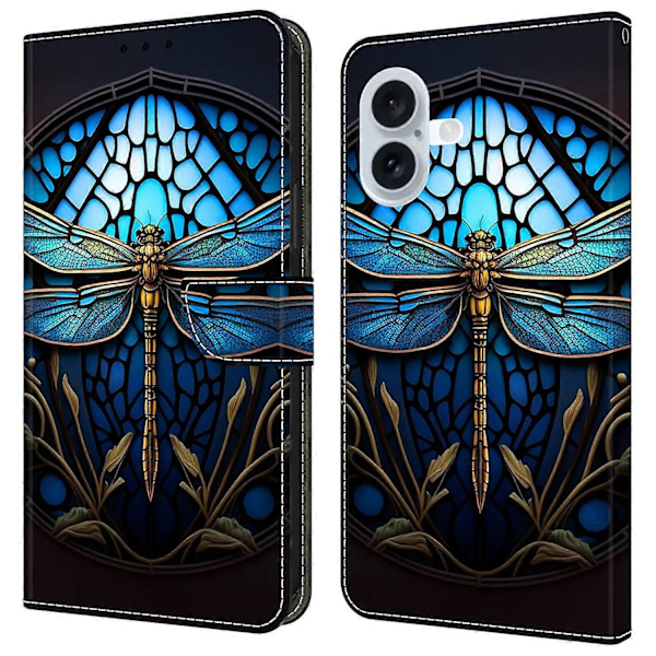 iPhone 16 -kotelon kuvio painettu suojakuori TPU+PU-nahkainen kääntöpuhelinkotelo Multicolor Style H