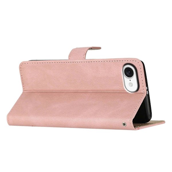 For iPhone 16e Wallet Case Line Præget Hud-Touch Læder Flip Telefon Cover Multicolor Rose Gold