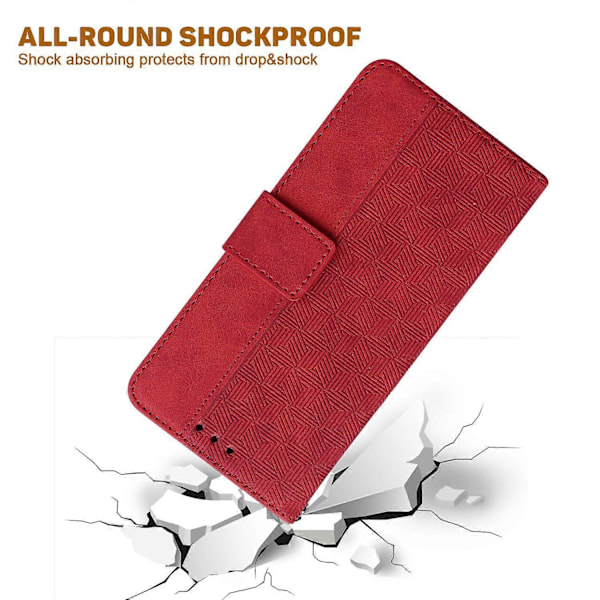 Til Motorola Moto G15 4G Etui Geometrisk Mønster Læder Wallet Telefon Cover med Håndledsrem Multicolor Red