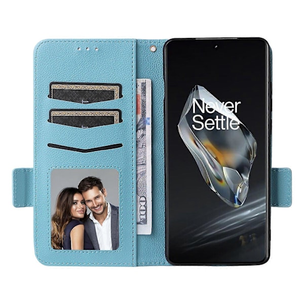 För OnePlus Ace 3 5G/12R 5G Mobilskal Läder Litchi Textur Skydd med Handledsrem Multicolor Baby Blue