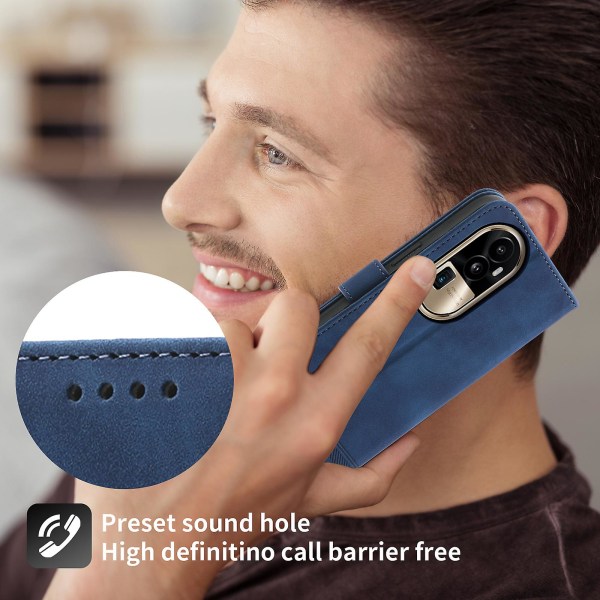 Cover för Oppo Reno10 Pro+ 5g, linjer tryckt Pu-läder plånboksfodral Flip Stand Case Blue