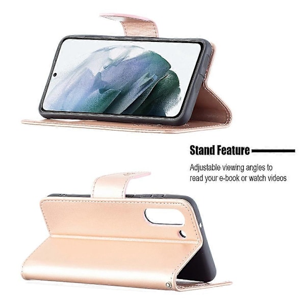 Imprint Fjäril Plånbok Läder Ställ Fodral för Samsung Galaxy S21 FE 5G Multicolor Style A