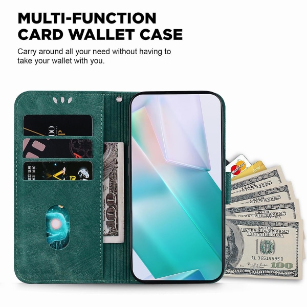 För Samsung Galaxy A14 5g Pu cover Mönstertryckt Stativ Plånbok Skyddande phone case Green