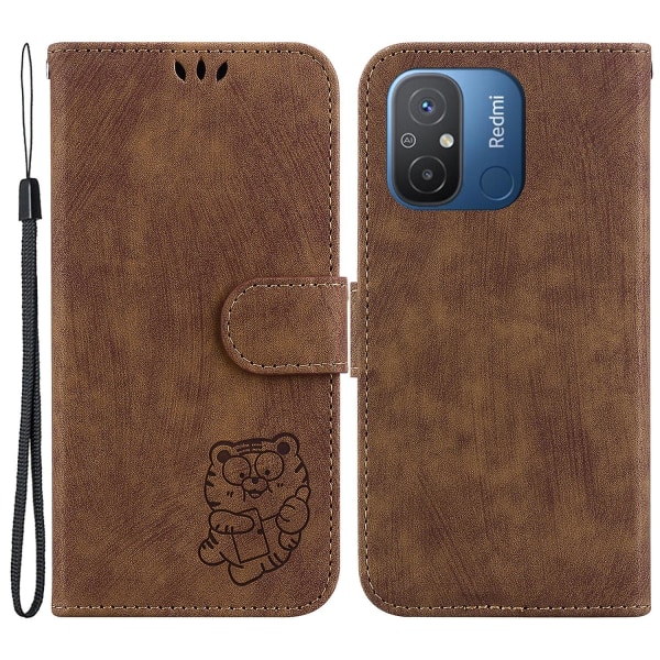 Phone case för Xiaomi Redmi 12c 4g ställplånbok Tigermönster med tryckt cover Brown