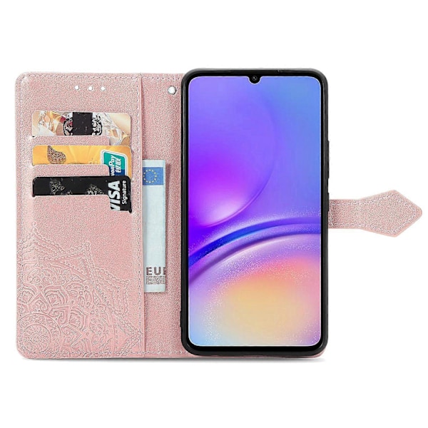 För Samsung Galaxy A06 Fodral Mandala Präglad Design Läder Plånbok Telefonfodral - Grå Multicolor Rose Gold