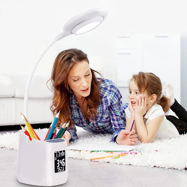 4-in-1 USB-lukuvalaisin, 3-portainen himmennystila kosketuskytkimellä lapsille ja opiskelijoille White