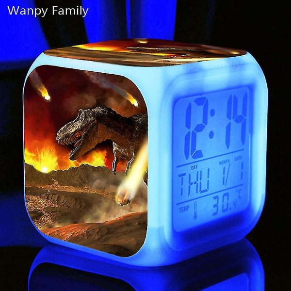 Tyrannosaurus Dinosaurie Väckarklocka 7 färgbyte Multifunktions väckningstimer Barnrum Lysande elektronisk watch Present till barn Purple