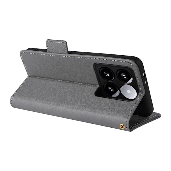 Til Xiaomi 14T Pro Etui Litchi Tekstur PU Læder Wallet Flip Telefon Cover- Multicolor Grey