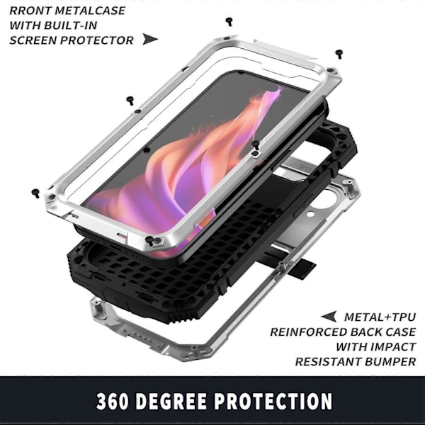 R-JUST Til iPhone 15 Plus PC+Silikone+Metal Telefon Cover Stativ med Hærdet Glas Film Multicolor Style D