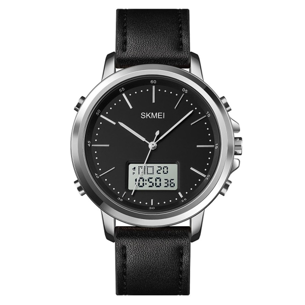 SKMEI Watch Minimalism Analog Digital watch med larm Stoppur LED Bakgrundsbelysning Läderrem silver