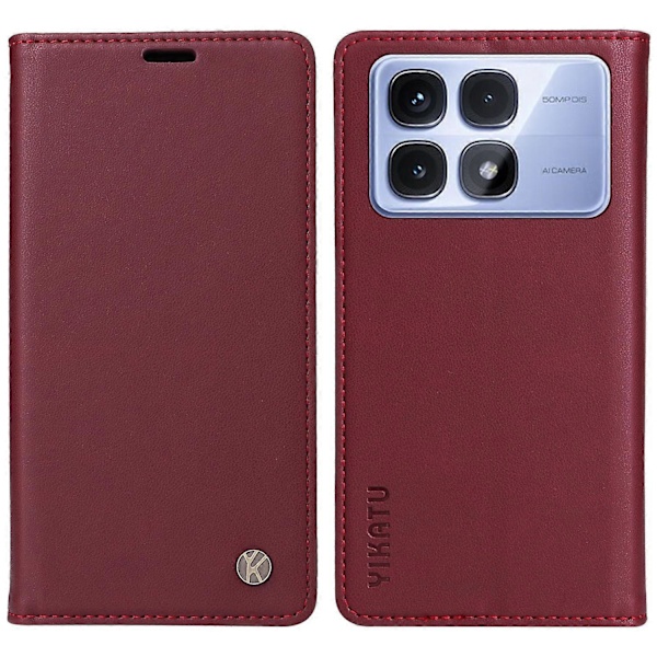 YIKATU YK-001 Fodral för Xiaomi Redmi K70 Ultra Ställ Läder Telefonskal Stark Magnetisk Stängning Multicolor Wine Red