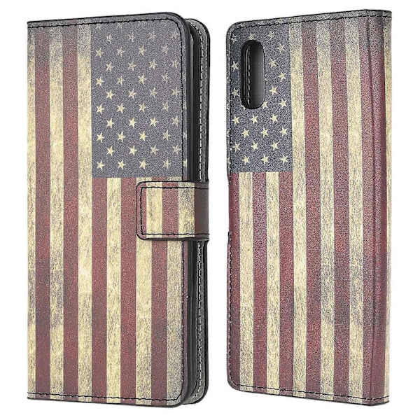 Kuvioitu nahkainen suojakotelo lompakolla ja jalustalla Samsung Galaxy Xcover 5 -puhelimelle