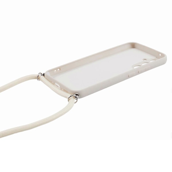 Samsung Galaxy A34 5G -kotelo, kuituvuorattu TPU-puhelinkotelo pitkällä kaulanauhalla - vaaleanvioletti Multicolor White