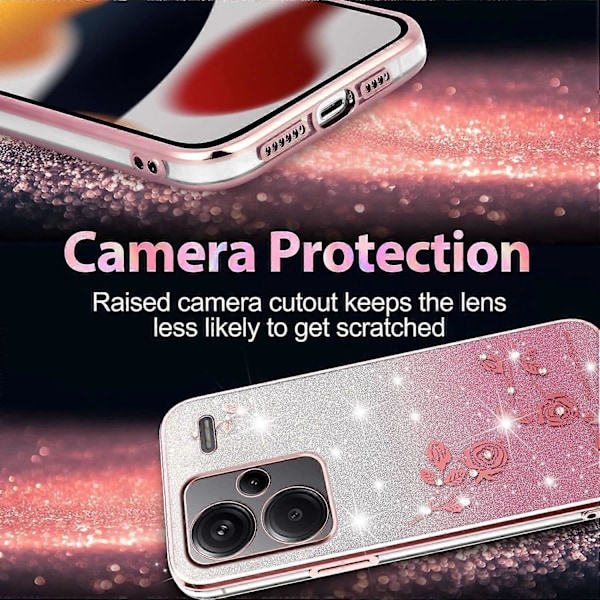 KADEM Skal för Xiaomi Redmi Note 13 Pro+ 5G Blomma TPU Flexibelt Gradient Mobilskal Multicolor Rose Gold