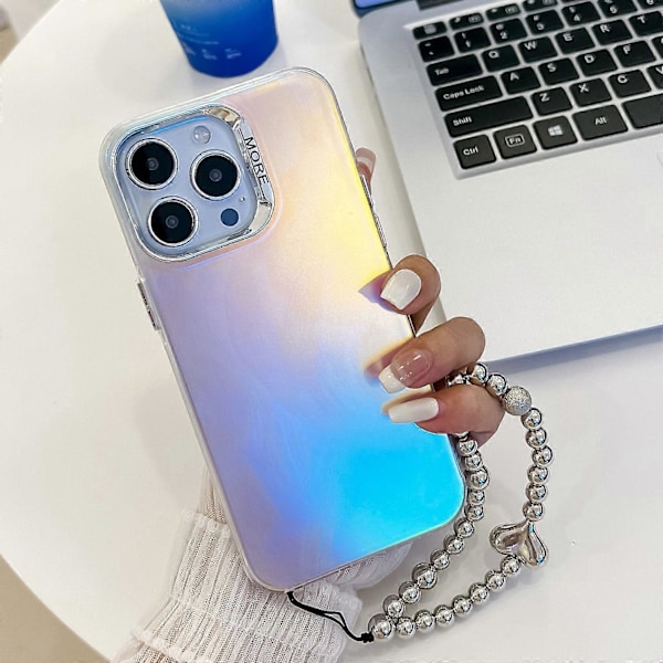 iPhone 15 Pro Max -kotelo PC+TPU IMD laserkuvioitu mattapuhelinkuori helmikoristeella Multicolor Style C