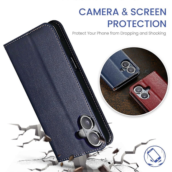 FIERRE SHANN Etui til iPhone 16 Plus PU Læder Flip Stand Wallet Telefon Cover Multicolor Style B