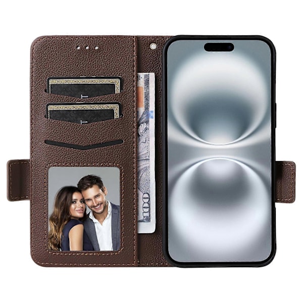 iPhone 16 Plus -kotelo litsirakenteella PU-nahkainen lompakkokansi Multicolor Style D