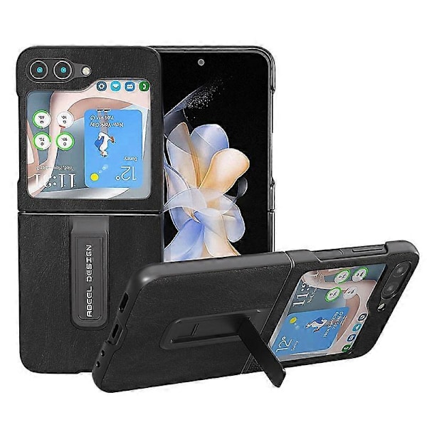 För Samsung Galaxy Z Flip5 5G Mobilskal med Kohudstruktur PU Läderbelagd PC Ställ Multicolor Style B