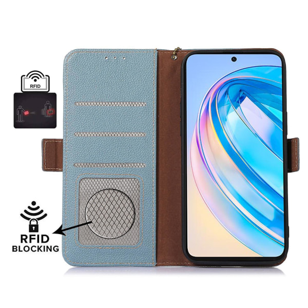 För Huawei Nova Y91 4g/enjoy 60x Phone case Rfid Blocking Läder Litchi Texture Stand Cover Blue
