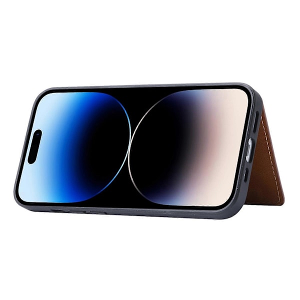 iPhone 15 Plus -puhelimen suojakotelo jalustalla ja korttipaikalla, vasikannahkajäljitelmä PU-nahkaa + naarmuuntumaton TPU-suojus Multicolor Style C