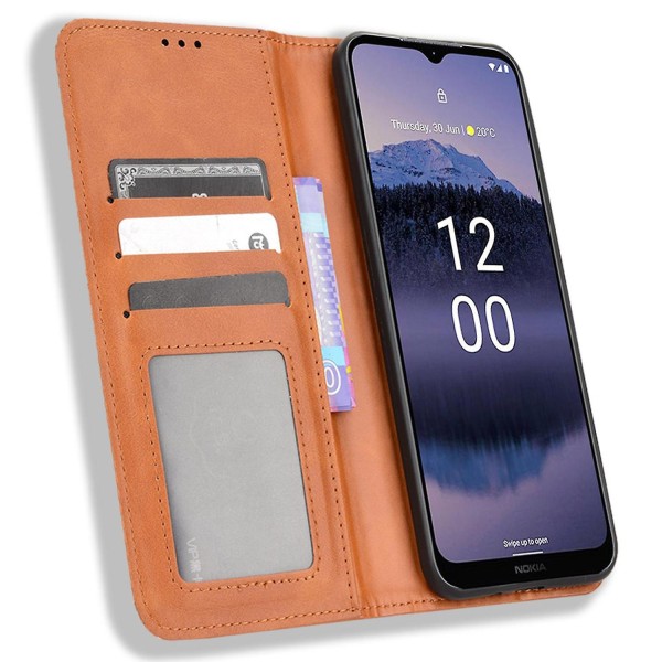För Nokia G11 Plus 4g Autostängande Magnetisk Retro Pu Läder Case Stativ Funktion Cover Brown