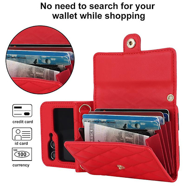 För Samsung Galaxy Z Flip5 5g Pu-läderbelagd PC phone case Kortplatser Cover Red