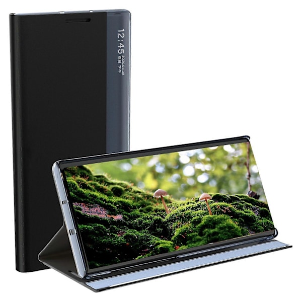 För Samsung Galaxy S22+ 5G Fönsterfodral Anti-fall PU Läder Auto-absorberande Ställ Telefonskal