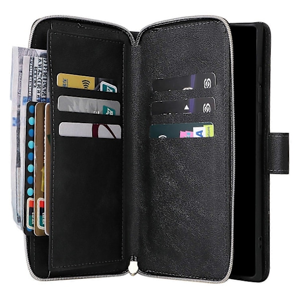 Fodral för Samsung Galaxy S25 Ultra med dragkedjeficka PU Läder Telefonskydd med Handrem Multicolor Style A
