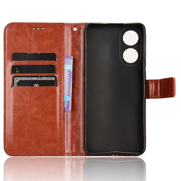 Plånbok Pu Läder Cover För Oppo A58 4g, Crazy Horse Texture Stand Phone case Brown