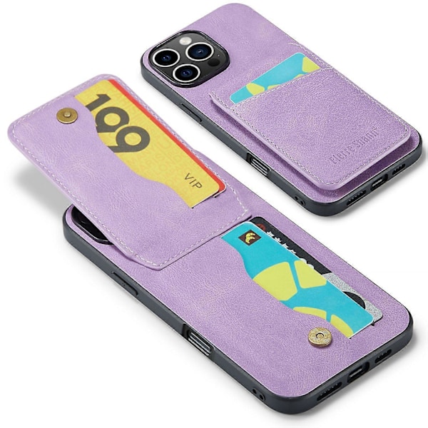 FIERRE SHANN Fodral till iPhone 16 Pro med Korthållare Ställ Läder RFID-blockerande Baksida Multicolor Style B