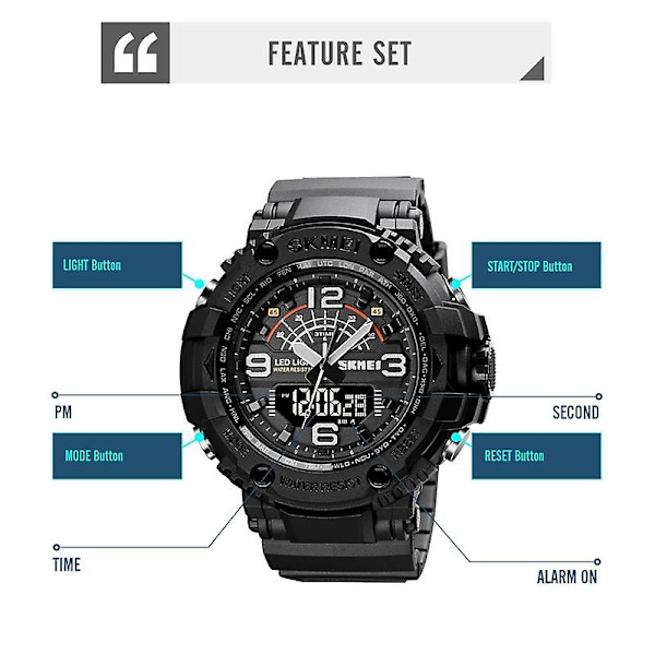 SKMEI 1617 Double Nights Dial Watch, Färg: Svart
