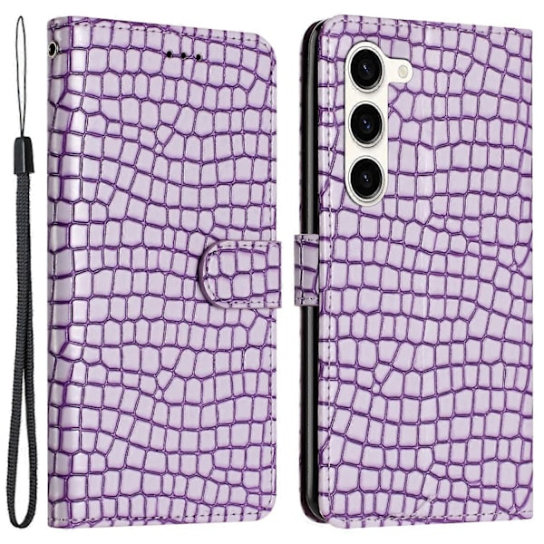 Samsung Galaxy S23+ -puhelimelle krokotiilinnahkajäljitelmä PU-nahkainen jalustakotelo lompakolla ja rannehihnalla Multicolor Style B