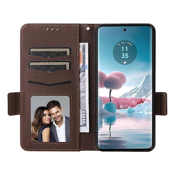 Til Motorola Edge 40 Neo 5G Etui Litchi Tekstur Tegnebog Læder Telefon Cover med Rem Multicolor Style G