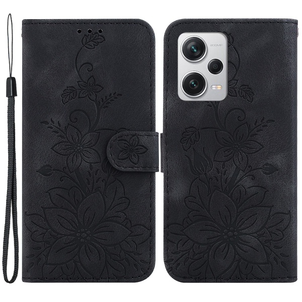 För Xiaomi Redmi Note 12 Pro+ 5g Telefon Case Stativ Plånbok tryckt Flower Cover Black