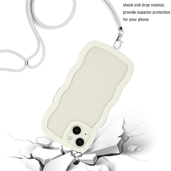 För Iphone 15 Wave Ramform Phone case Pc + TPU Transparent cover med justerbar rem White