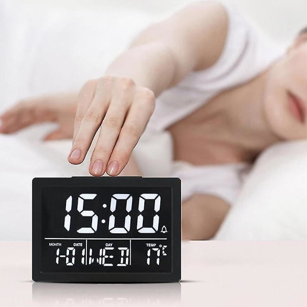 Digitalt Vækkeur med Stort LED Tidsdisplay Temperaturdetektering Snooze-ure til Soveværelse Seng
