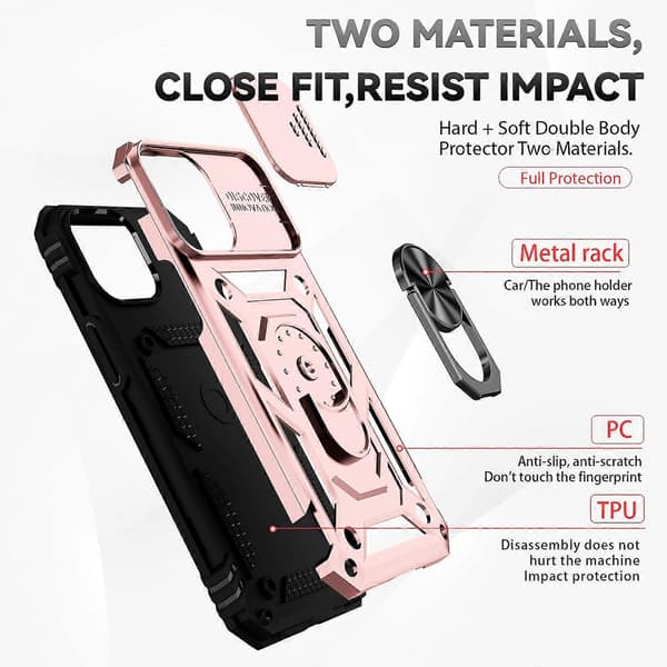 For iPhone 14 Pro Deksel PC+TPU Ring Stativ Telefondeksel med Skyvbart Kamerabeskyttelse Multicolor Style E