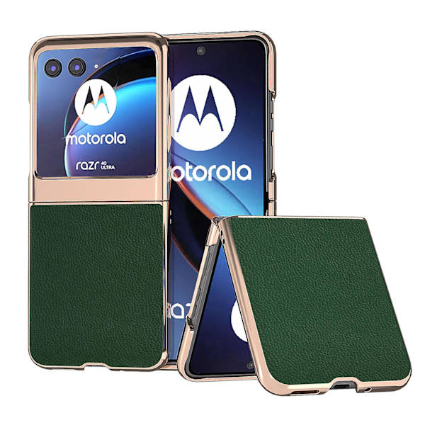 Äkta koläder + PC- cover till Motorola Razr 40 Ultra 5g, nanogalvaniserat phone case Green