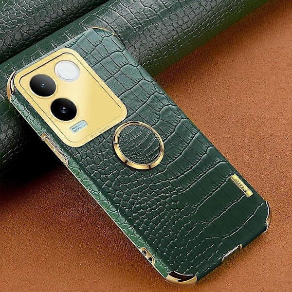 Til vivo S17e 5G Krokodille Tekstur Telefon Cover 6D Elektropletteret Støtteben PU Læder+TPU Cover Multicolor Style B