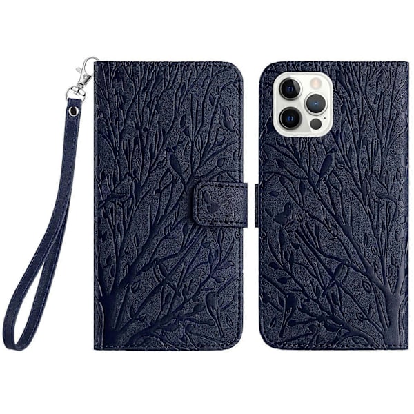 För iPhone 14 Pro Skal Präglat Enfärgat Läder Plånboksfodral Multicolor Style E