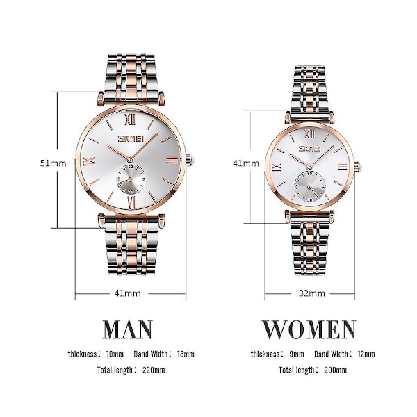 Skmei 9198 Quartz Ur til Par Rose Gold Black Men