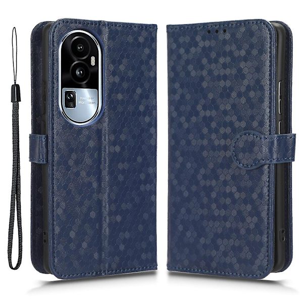 Til Oppo Reno10 Pro+ 5g PU Læder Wallet Mobil Case Dot Præget Flip Stand Telefon Cover Dark Blue