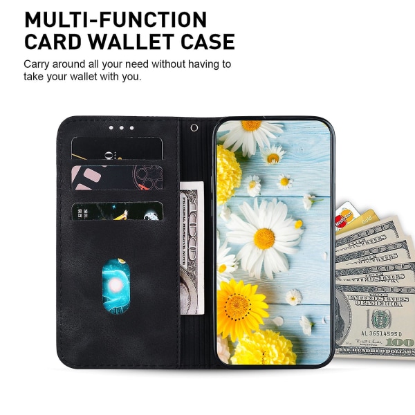 För Xiaomi Redmi Note 12 4g Plånboksställ Phone case Pu Läder Printed Flower Cover Black