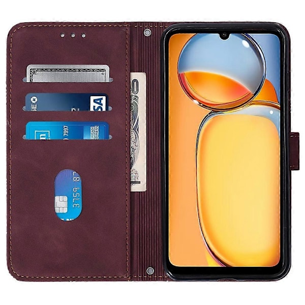 For Xiaomi Redmi 13C 4G/13C 5G/13R 5G/Poco M6 5G/Poco C65 4G Lommeboketui i lær med skulderstropp Multicolor Wine Red