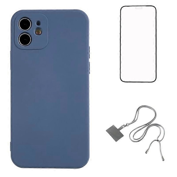 WANLONFENG RB1 -sarja iPhone 12 -puhelimelle, pehmeä TPU-puhelinkuori näytönsuojakalvolla ja kaulanauhalla