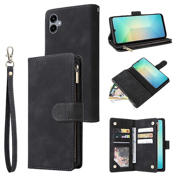 Til Samsung Galaxy A06 Etui Lynlås Pung Multiple Kortpladser Læder Telefon Cover Multicolor Style C